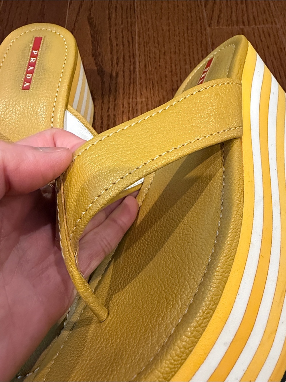 Prada Yellow Leather Platform Thong Sandals - Picture 11 of 17